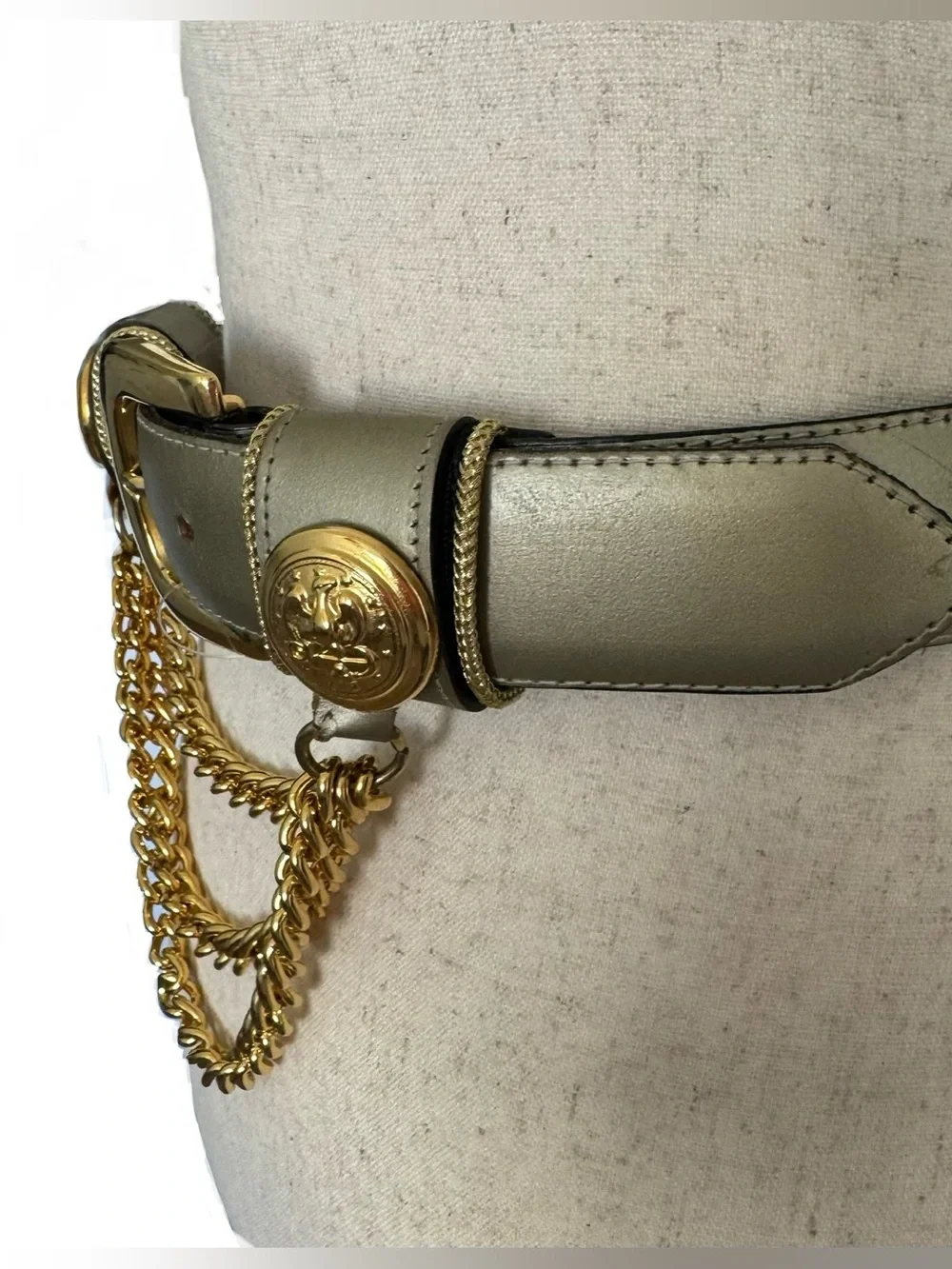 Vintage 80s Avignon Gold Chain Leather Belt Waist Accent NWT Small